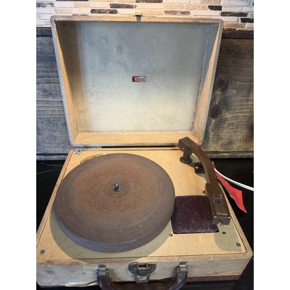 Vintage Beam MCM Portable Record Player W/ Rare Matching Case Works **See Video